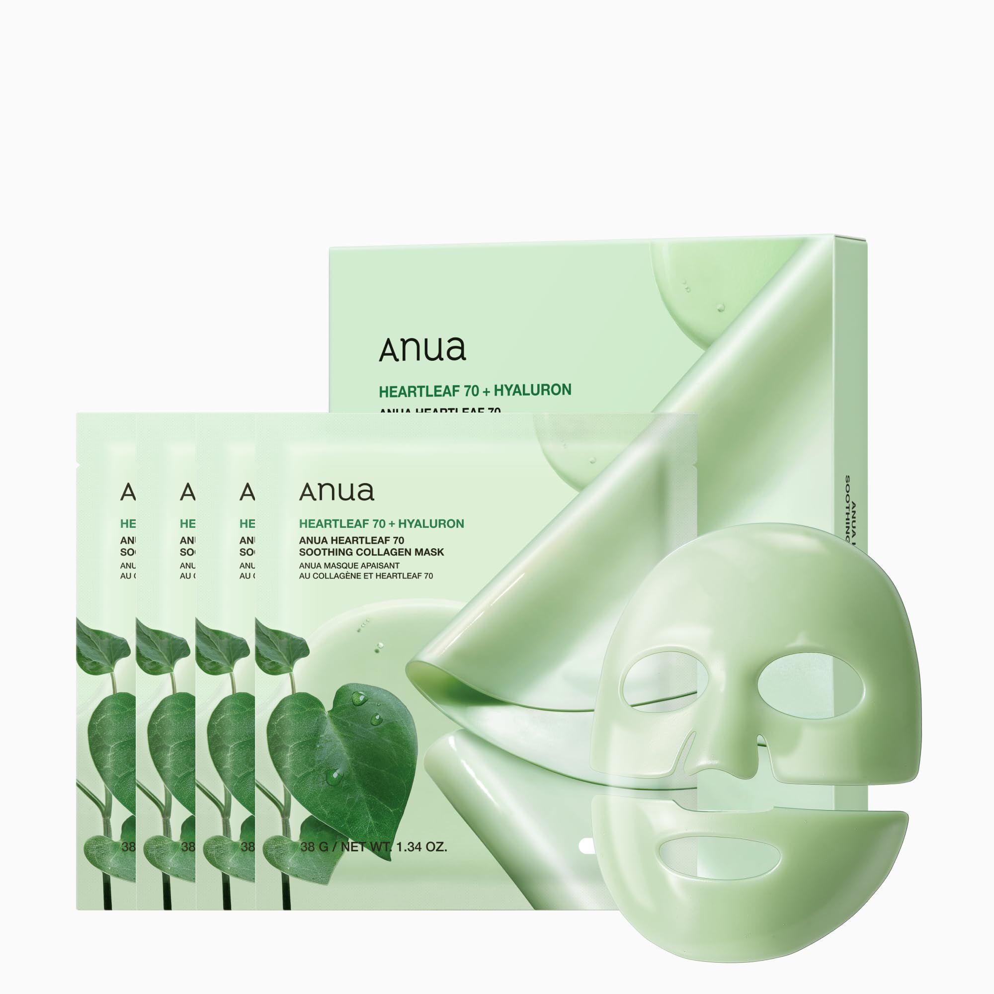 ANUA Rice 70 Glow Collagen Mask, Overnight Face Mask for Glass Skin, Ceramide, Collagen Facial Mask, Skin Moisture Barrier, Tightening Care, Natural Color, Korean Skincare, 1.34 oz/4ea