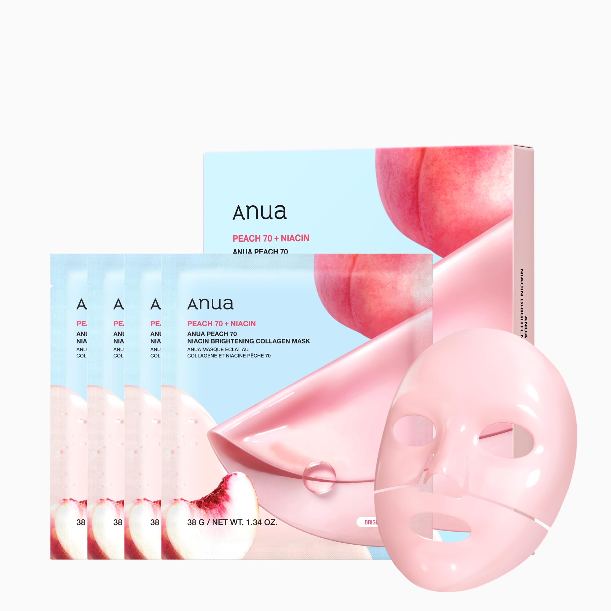 ANUA Rice 70 Glow Collagen Mask, Overnight Face Mask for Glass Skin, Ceramide, Collagen Facial Mask, Skin Moisture Barrier, Tightening Care, Natural Color, Korean Skincare, 1.34 oz/4ea